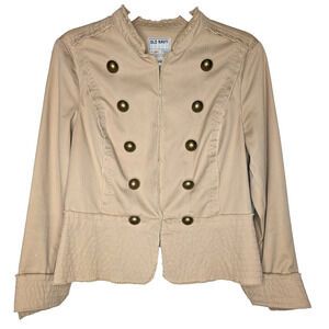 VTG Y2K Old Navy Military Style Peplum Hem‎ Double Breasted Khaki Utility Jacket